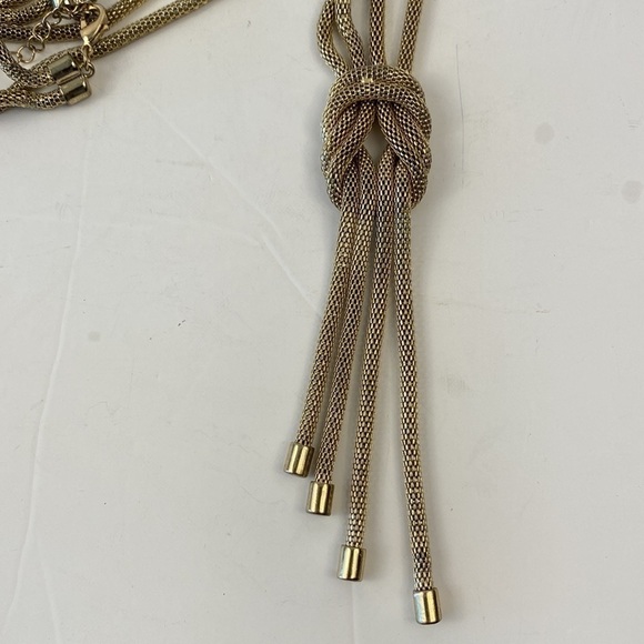 GOLD knot necklace multi strand mesh tassel long chain pendant serpentine - Picture 6 of 11